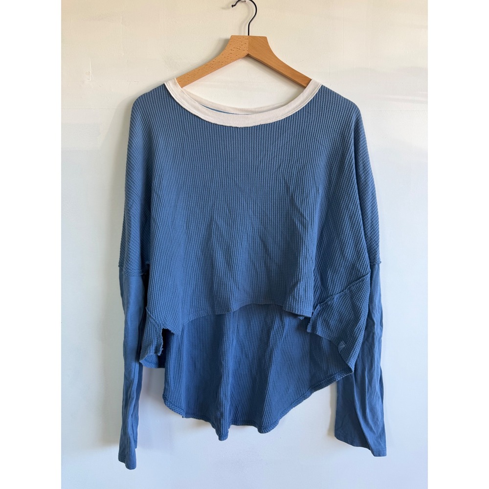 We The Free Free People Blue Thermal Waffle Knit High Low minimalist Top Small